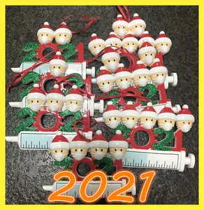 Nuevo 2021 decoración navideña adornos de cuarentena familia de 1-7 cabezas DIY árbol colgante accesorios con cuerda resina al por mayor 59911