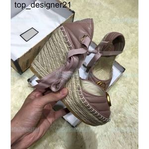 Nouveau 23ss luxe diapositive designer femme chaussure espadrille avec ruban marque de mode en cuir talon haut sandale été femmes talons hauts