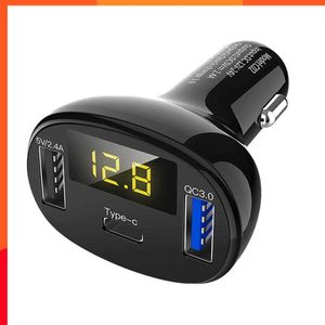 Nouveau 3 en 1 Type-c Usb c Qc3.0 Qc2.0 Rapide Rapide Chargeur De Voiture Voltmètre Indicateur De Capacité De La Batterie 5v 12v 24v 2.4a 32w Voltmètre