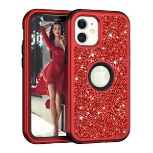 Fundas de teléfono con purpurina de tres capas resistentes para iPhone 14, 13, 12, 11, 15 Pro Max, funda protectora a prueba de golpes con purpurina ostentosa