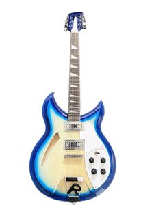Nouveau 381-12 cordes Semi creux corps bleu guitare électrique blanc Pickguard R pont