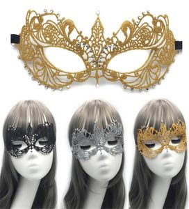 Nouvelle lace en dentelle Halloween Masquerade Half Face Face Femme Lady Rignestone Venetian Mask Costume Festive Dance Party Christmas Carnival Dres9577323
