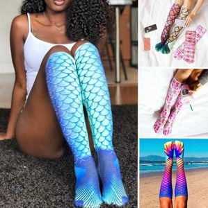 Nouvelles chaussettes de sirène 3D impression Cosplay Chaussettes Mode femmes longues bas de motif de sirène chaussette fond Fish Scale Pattern chaussettes 16 conception