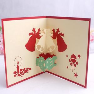 Tarjetas de felicitación hechas a mano emergentes en 3D, campanas de Navidad, invitaciones, tarjetas de papel, postales, suministros festivos para fiestas