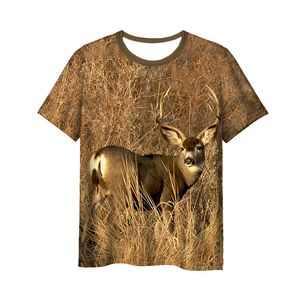 Nueva camiseta informal con estampado 3D de ciervos de caza a la moda para hombres y mujeres, camiseta de talla grande S-7XL 001