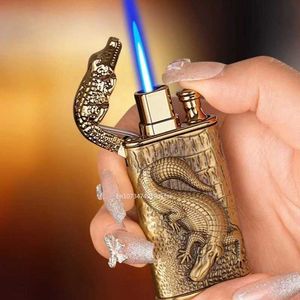 Nouveau briquet Dragon Crocodile en Relief 3D, Double feu en métal coupe-vent, Jet ouvert, Conversion sans gaz, cadeau pour hommes