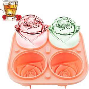 New 3D Rose Ice Molds 2.5 Inch, Large Ice Cube Trays, Make 4 Giant Cute Flower Shape Ice, Silicone Rubber Fun Big Ice Ball Maker Wholesale