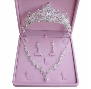 New 3pcs/set Wedding Bride Jewelry Set (Crown+Earring + Necklace) Crystal Leaves Design Wedding Party Accessories Free Shipping With Box