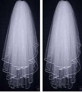 Nuevo 3t Whiteivory Wedding Weddal Velo velo de velo Peading Pearls On Bridal Veils Borde9935860