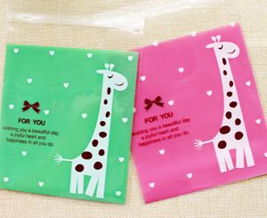 Mini sacs en Cellophane pour cadeaux de fête, petits accessoires, emballage cadeau de fête auto-scellant, enveloppe girafe mignonne 10x10 + 4cm, 400 pièces/lot, nouveau