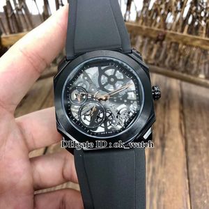 Nuevo 41 mm Octo Finissimo 103126 Reloj automático para hombre Skeleton Dial PVD Acero negro Caballeros Relojes deportivos Correa de caucho
