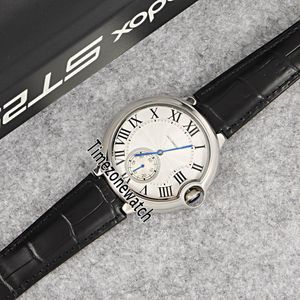 Nouveau boîtier en acier de 42 mm cadran argenté Big Roma Mark montre automatique pour hommes montres de sport en cuir noir de haute qualité pas cher pour Timezonewatch E49a1
