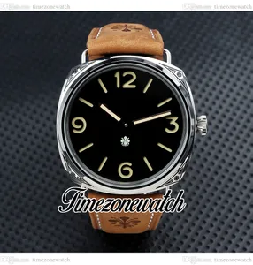 Nouveau 47 mm Firenze automatique montre pour homme cadran noir vintage graver boîtier en acier bracelet en cuir marron hommes édition limitée montre grande taille Timezonewatch HWTM E-01