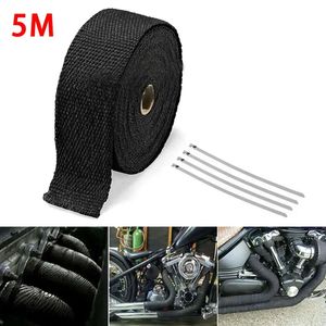 Nuevo rollo de 5M de fibra de vidrio protector térmico tubo de escape de motocicleta cinta de envoltura térmica protección térmica + Kit de 4 bridas aislamiento de tubo de escape