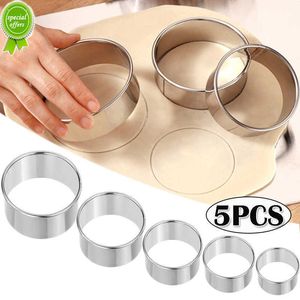 New 5PCS Round Stainless Steel Biscuit Mold Dumpling Skin Cutting Mold DIY Biscuit Pastry Cake Baking Tools Kitchen Baking Gadget