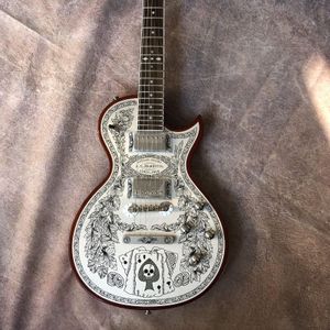 Nouveau Guitare électrique 6 cordes plaque aluminium placage gravé touche bois de rose