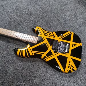 Nueva guitarra eléctrica de 6 cuerdas, instrumento musical profesional, barra amarilla, pintura negra, instrumento musical electrónico, fac de China