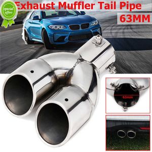 New 63mm Double Outlet Stainless Steel Chrome Car Muffler Exhaust Pipe Tip End Trim Modified Tail Throat Car Liner Pipe Silver Tools