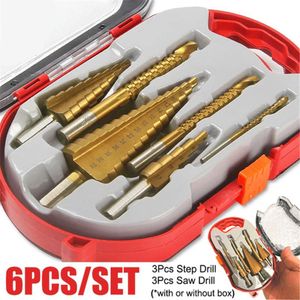 New 6PCS Hss Step Drill Saw Drill Bit Set Cone Hole Cutter Taper Metric Titanium Coated Metal Hex Core Drill Bits