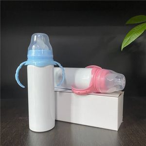 Nueva taza Sippy de sublimación de 8 oz, tazas de alimentación de acero inoxidable para bebés con asa, vaso de vacío aislado, botella de leche para regalos de recién nacidos