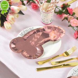 Nouveau 8pcs or rose pénis assiette en papier enterrement de vie de jeune fille fournitures mariée à être poule nuit fête décoration plateau de nourriture cadeau de douche nuptiale