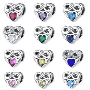 Nouveau 925 Sterling Silver Charm Pendentif pour Original Charms DIY Bracelet Pierre de Naissance 12 Mois Coeur Pandora Perle Femmes Bijoux Cadeau Livraison Gratuite