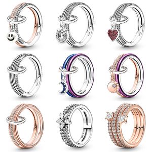 Nouveau 925 anneaux de mariage en argent Sterling pour les femmes bricolage fit Pandora ME mousseux Rose Base cristal bague couronne bijoux de fête