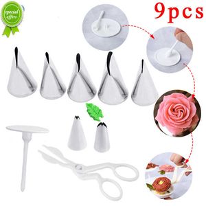 Nouveau 9 pièces/ensemble fleur ciseaux + plateau à gâteaux + 7 pièces tulipes Rose buse ongle décor Lifter Fondant crème transfert cuisson pâtisserie cuisine