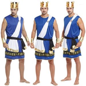 Nouveau Adulte Homme Zeus Costumes Mâle COS Déguisement Grèce Antique Roi Cosplay Vêtements pour Carnaval Halloween Noël Mascarade1213U