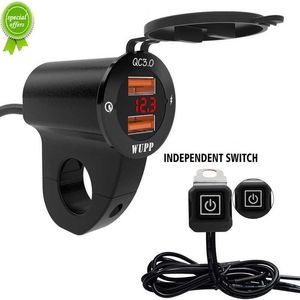 Support de guidon de motos en alliage d'aluminium, étanche SAE 12V QC3.0, chargeur double USB, interrupteur de voltmètre pour téléphones portables GPS