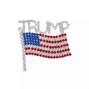 Broche de Trump con bandera americana, Pin de diamante creativo, insignia de cristal, manualidades, Rhin, nueva bandera americana