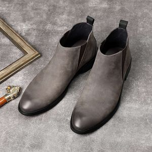 Nouveau Cheville en cuir véritable sans lacet noir gris classique gros daim italien hommes robe bottes courtes