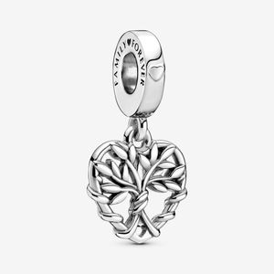 100% 925 Corazón de plata esterlina Árbol genealógico Cuelga los encantos Fit Original European Charm Bracelet Moda Mujer Compromiso de boda Accesorios de joyería