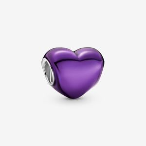 100% Plata de Ley 925 Metálico Púrpura Corazón Encantos Fit Original Europeo Charm Pulsera Moda Mujer Compromiso de Boda Accesorios de Joyería