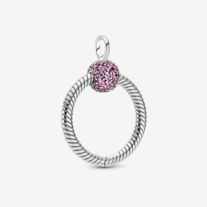 100% 925 Sterling Silver Small Pink Pave O Pendentif Mode Femmes Mariage Fiançailles Bijoux Accessoires