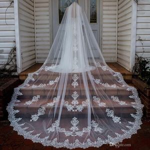 New Arrival 3M Long Wedding Veils Appliqued Cathedral Length One Layer Lace Edge Tulle Bridal Veil For Women Hair Accessories