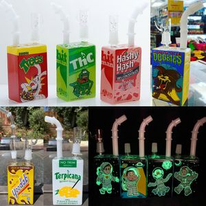 Boîte à jus en verre liquide, plates-formes de narguilé, boîte de céréales, huile Dab Rig Bong, tuyaux de fumée, barboteur de conduite d'eau