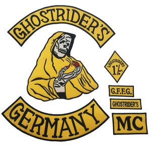 Nouveauté 7 pièces ensemble GHOSTRIDER'S allemagne brodé fer à coudre sur le dos Patch motard cavalier Patch pour veste gilet Patch 250C