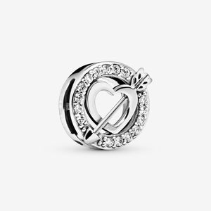 100% 925 Sterling Silver Asymétrique Coeur et Flèche Clip Charms Fit Reflexions Mesh Bracelet Mode Femmes Mariage Fiançailles Bijoux Accessoires