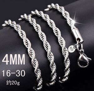 Cadenas de collar de plata esterlina 925 4MM 16-30 pulgadas Bastante lindo Moda Charm Cuerda Cadena Collar Joyería Accesorios de bricolaje para mujeres hombres