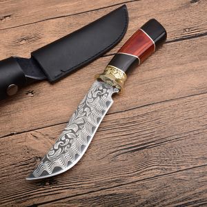 New Bowie Blade Survival Cuchillo de caza recto 440C Hoja de acero Manejo de madera cuchillas fijas Cuchillos con funda de cuero