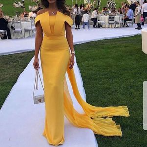 Nouveauté robes de soirée jaunes en mousseline de soie longue robe de soirée Simple Abiye Abendkleider dubaï robe de bal formelle robes de célébrité