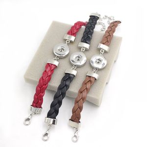 Venta al por mayor, recién llegado, 3 colores, pulsera de cuero trenzado, brazalete, pulsera a presión intercambiable para mujer, joyería a presión de 18mm