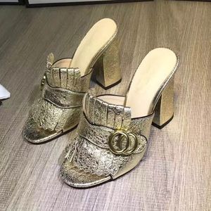 Recién llegado, sandalias de gladiador con flecos y borlas, zapatos de tacón grueso con punta abierta para mujer, zapatos Muller de diseño de marca para mujer, talla 35-40