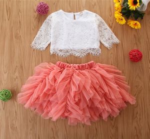 Ensemble de vêtements pour filles, haut en dentelle pour enfants avec jupe Tutu moelleuse, costume formel pour filles, 2 pièces, nouvelle collection, 2989170