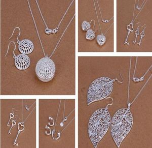 Nouveauté mode mixte femmes ensemble de bijoux 925 argent collier amp boucles d'oreilles 10setlot9718698