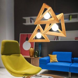 Luminaire suspendu triangulaire minimaliste en bois, support de lampe E27 pour décoration de bar et de restaurant