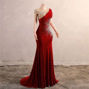 Nouveauté rouge robes de soirée formelles 2024 pure mancherons perles paillettes longues robes de bal de fête pour la robe du nouvel an