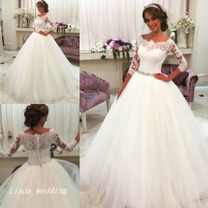 Recién llegado, vestidos de novia blancos románticos, vestido de baile de tul con encaje, vestidos largos de princesa de ensueño para fiesta nupcial de talla grande