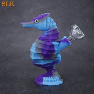 Nouvelle arrivée silicone hippocampe dab bong pour plates-formes pétrolières dab herbe sèche détachable 10 couleurs pour choisir brûleur à mazout avec bol en verre fumant